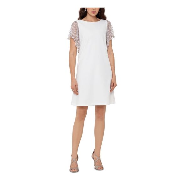 JASON WU Womens White Lined Cape Overlay Keyhole Back Flutter Sleeve Jewel Neck Party Top